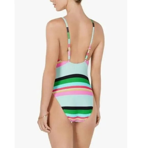 NWT Trina Turk Women's Deco Stripe High Leg Maillot One-Piece Swimsuit Sz 8 2588 - Picture 5 of 11
